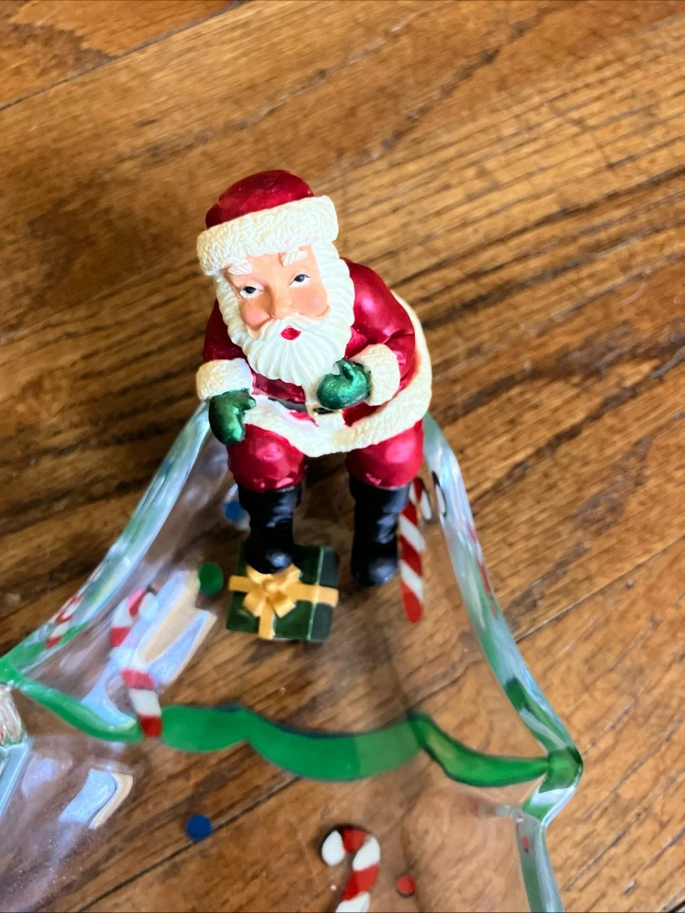 Gorham Winter Follies Tree Candy Dish w Santa Christmas 8'' Crystal Glass